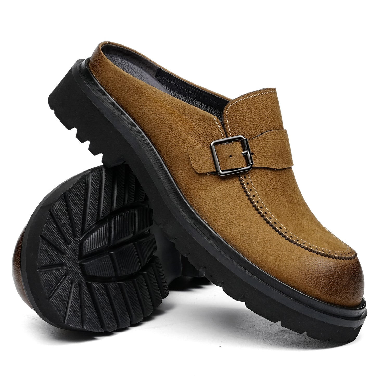 Men's Mule: Gradient Toe Buckle Detail & Chunky Sole