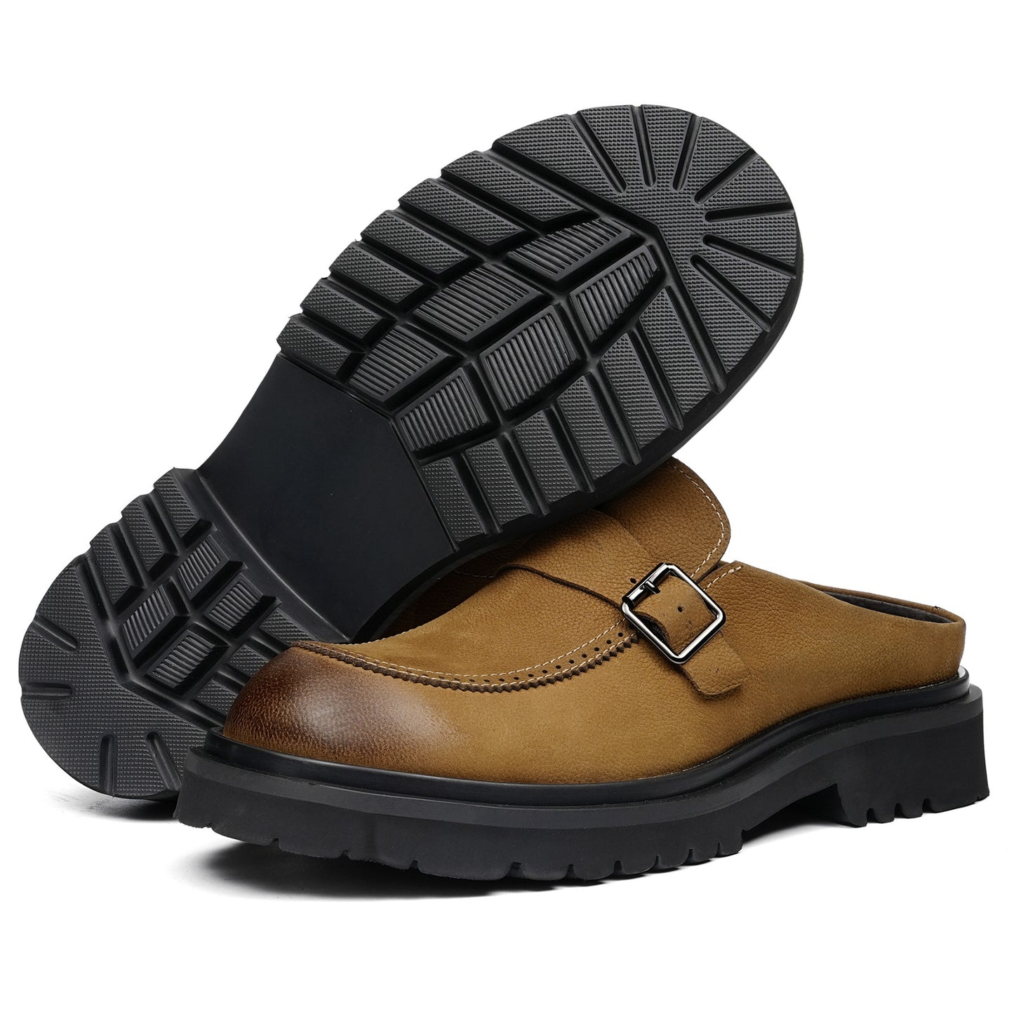 Men's Mule: Gradient Toe Buckle Detail & Chunky Sole