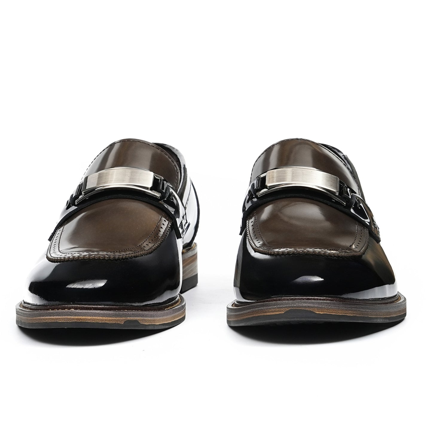 Men's Penny Loafers | Polished Buckle & Classic Moc-Toe Design Two-Tone Leather