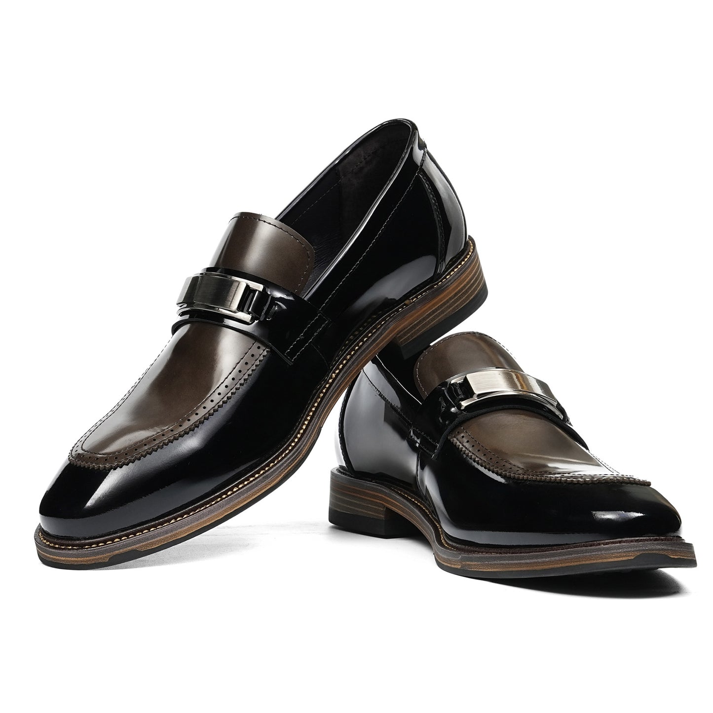Men's Penny Loafers | Polished Buckle & Classic Moc-Toe Design Two-Tone Leather