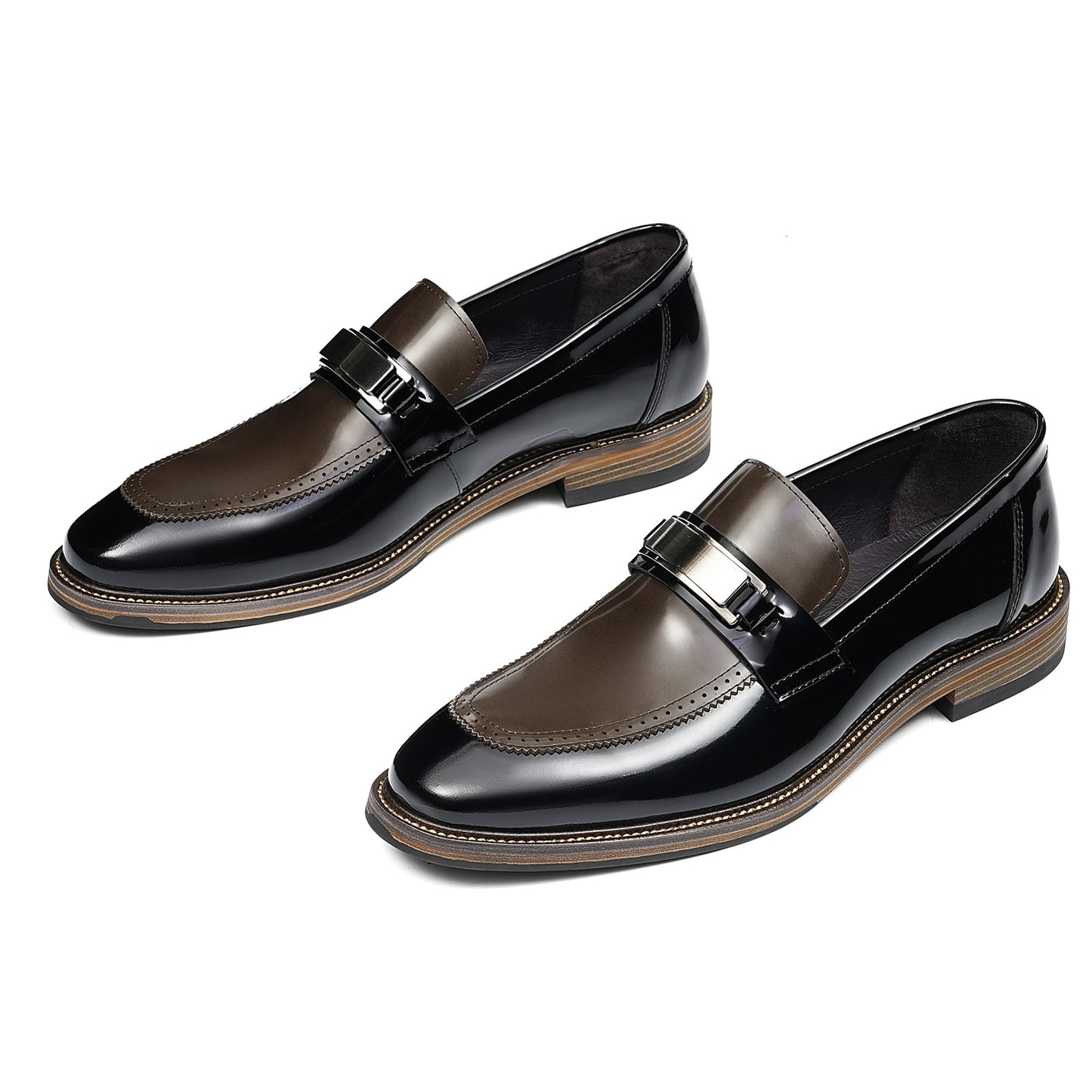 Men's Penny Loafers | Polished Buckle & Classic Moc-Toe Design Two-Tone Leather
