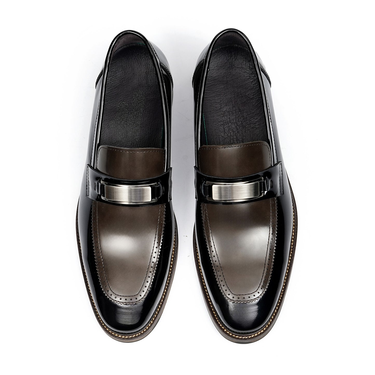 Men's Penny Loafers | Polished Buckle & Classic Moc-Toe Design Two-Tone Leather