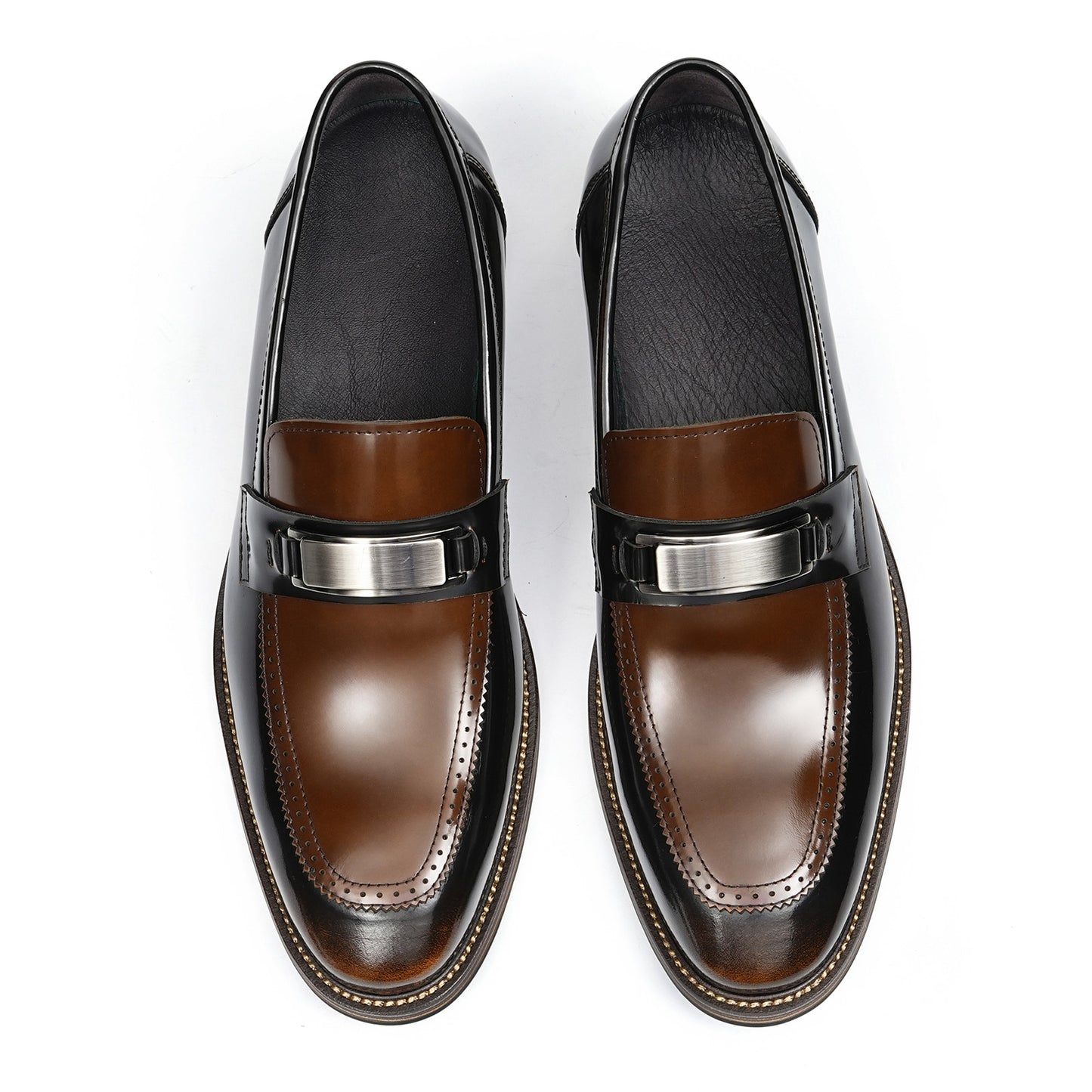 Men's Penny Loafers | Polished Buckle & Classic Moc-Toe Design Two-Tone Leather