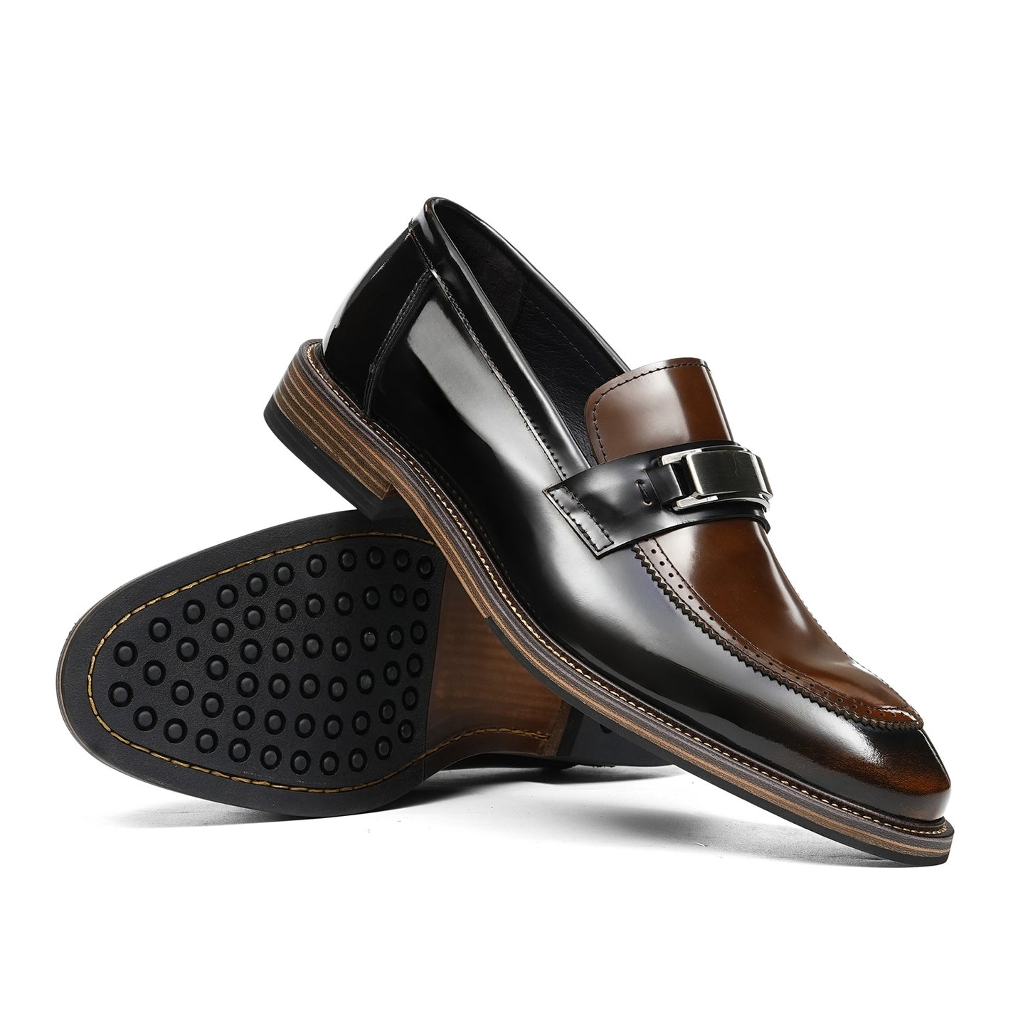 Men's Penny Loafers | Polished Buckle & Classic Moc-Toe Design Two-Tone Leather