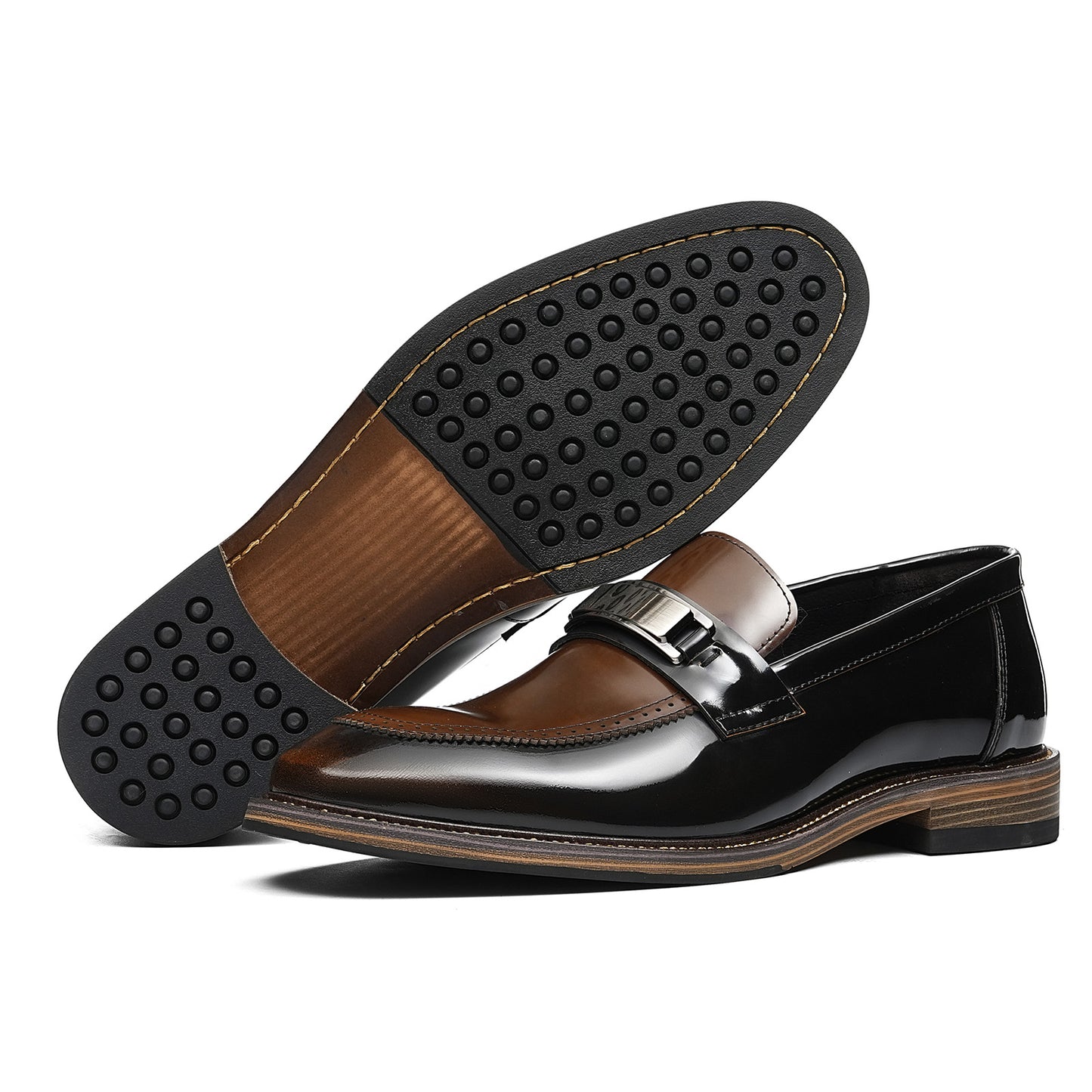 Men's Penny Loafers | Polished Buckle & Classic Moc-Toe Design Two-Tone Leather