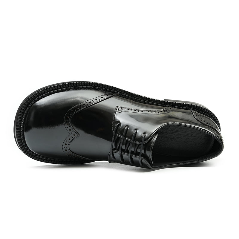 Calfskin Derby Shoes for Men Glossy Brogue Round Toe