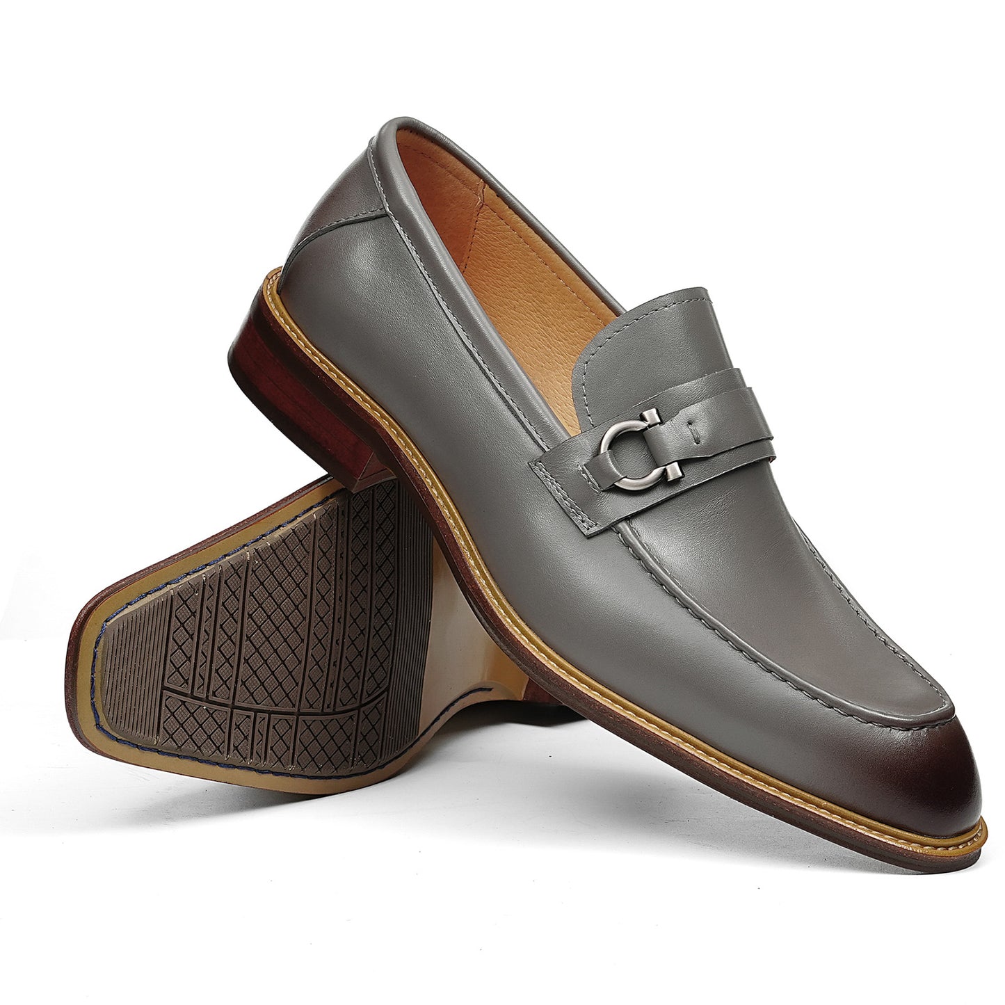 Men's Loafers with a Defining Buckle and Architectural Stitching