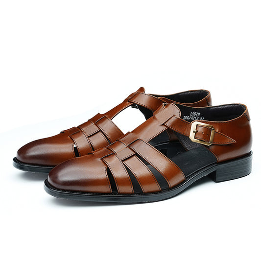 Calfskin Men's Leather Sandals Men Leather Shoes British Style