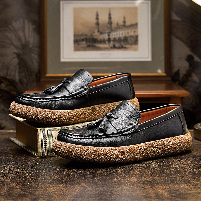 Calf Leather Tassel Loafers Shoes Pigskin Lining Rubber Sole