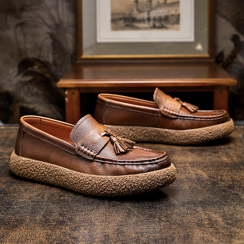 Calf Leather Tassel Loafers Shoes Pigskin Lining Rubber Sole