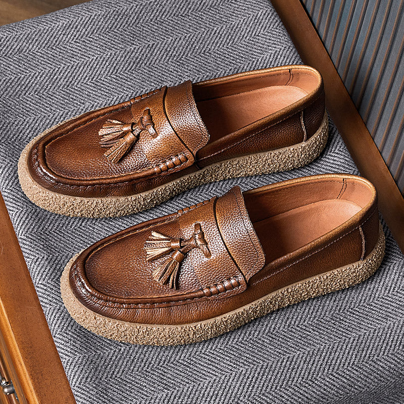 Calf Leather Tassel Loafers Shoes Pigskin Lining Rubber Sole