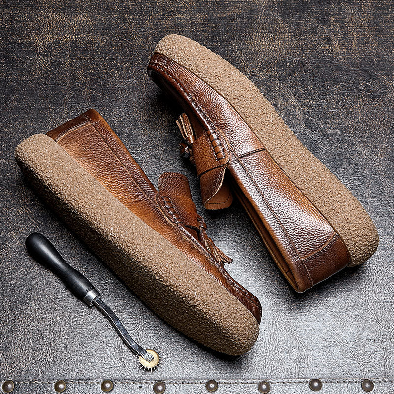 Calf Leather Tassel Loafers Shoes Pigskin Lining Rubber Sole