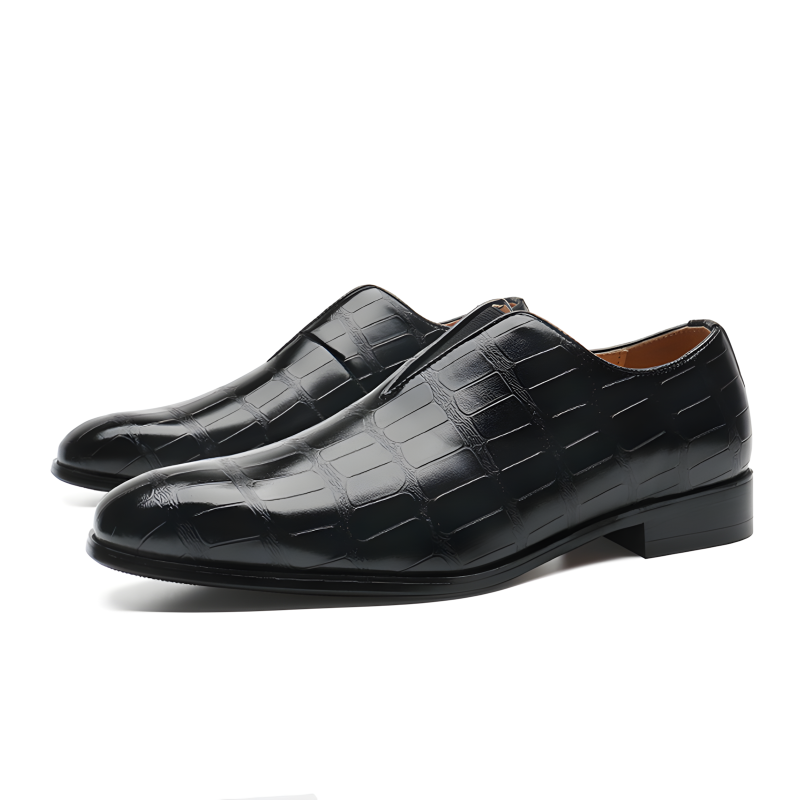 Men's Crocodile-Embossed Leather Loafers Elegant Slip-On Dress Shoes