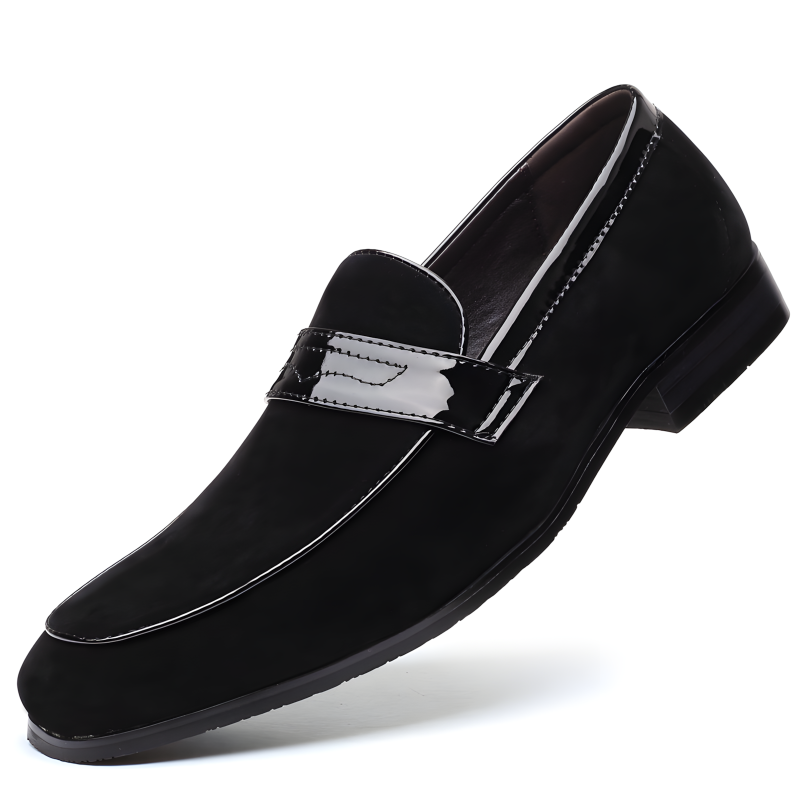 Men's Loafers Black Suede with Metal Accent Formal Slip-On Shoes