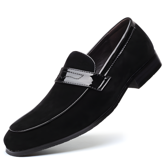 Men's Loafers Black Suede with Metal Accent Formal Slip-On Shoes
