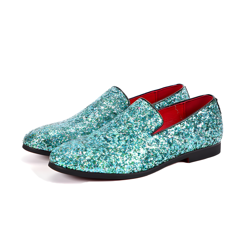 Men's Glitter Loafers Dazzling Slip-On Dress Shoes
