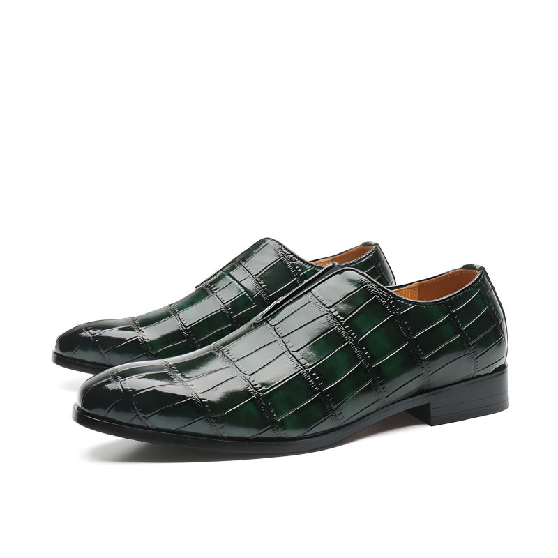 Men's Crocodile-Embossed Leather Loafers Elegant Slip-On Dress Shoes