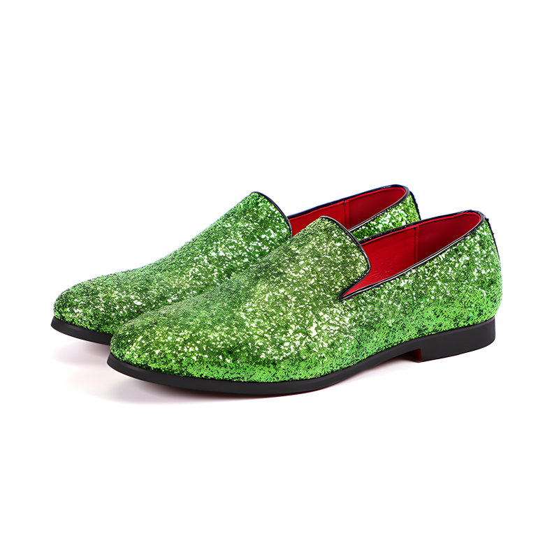 Men's Glitter Loafers Dazzling Slip-On Dress Shoes