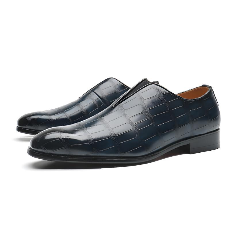 Men's Crocodile-Embossed Leather Loafers Elegant Slip-On Dress Shoes