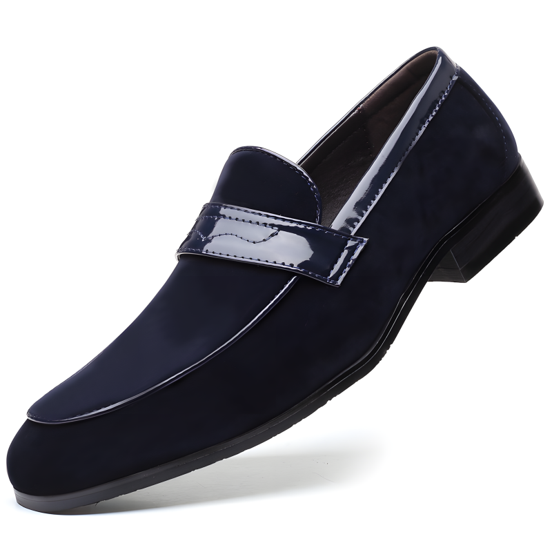 Men's Loafers Black Suede with Metal Accent Formal Slip-On Shoes