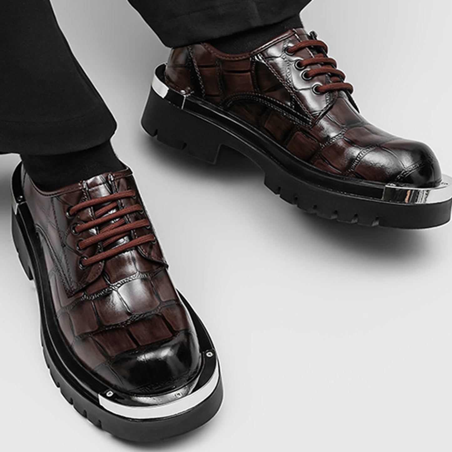 Men's Derby Shoes - Textured Uppers Metal Accents & Rugged Soles