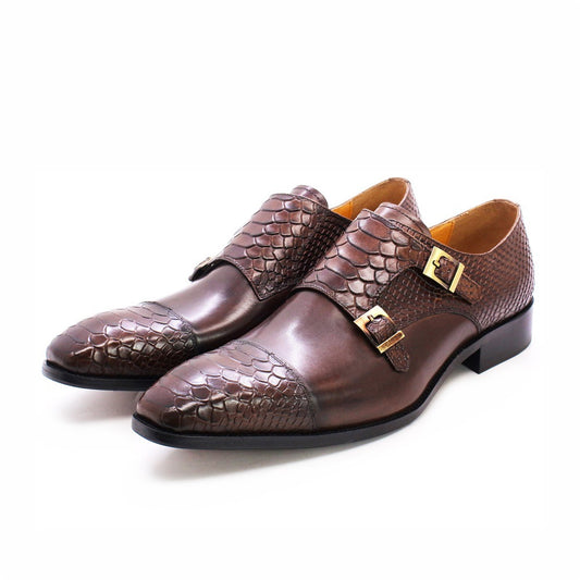 Men's Python-Embossed Double Monk Strap Shoes