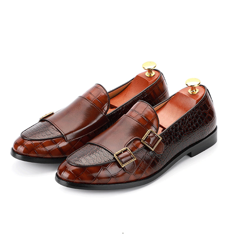 Men's Monk Strap Dress Shoes Crocodile Uppe Patchwork Style