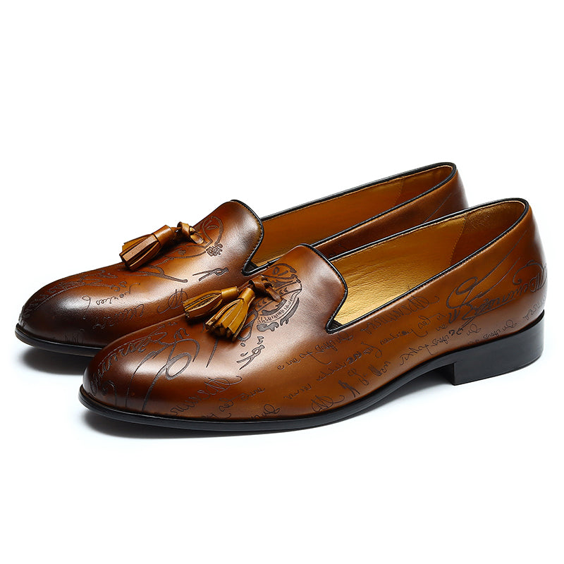 Men's Tassel Loafers - Embossed Design