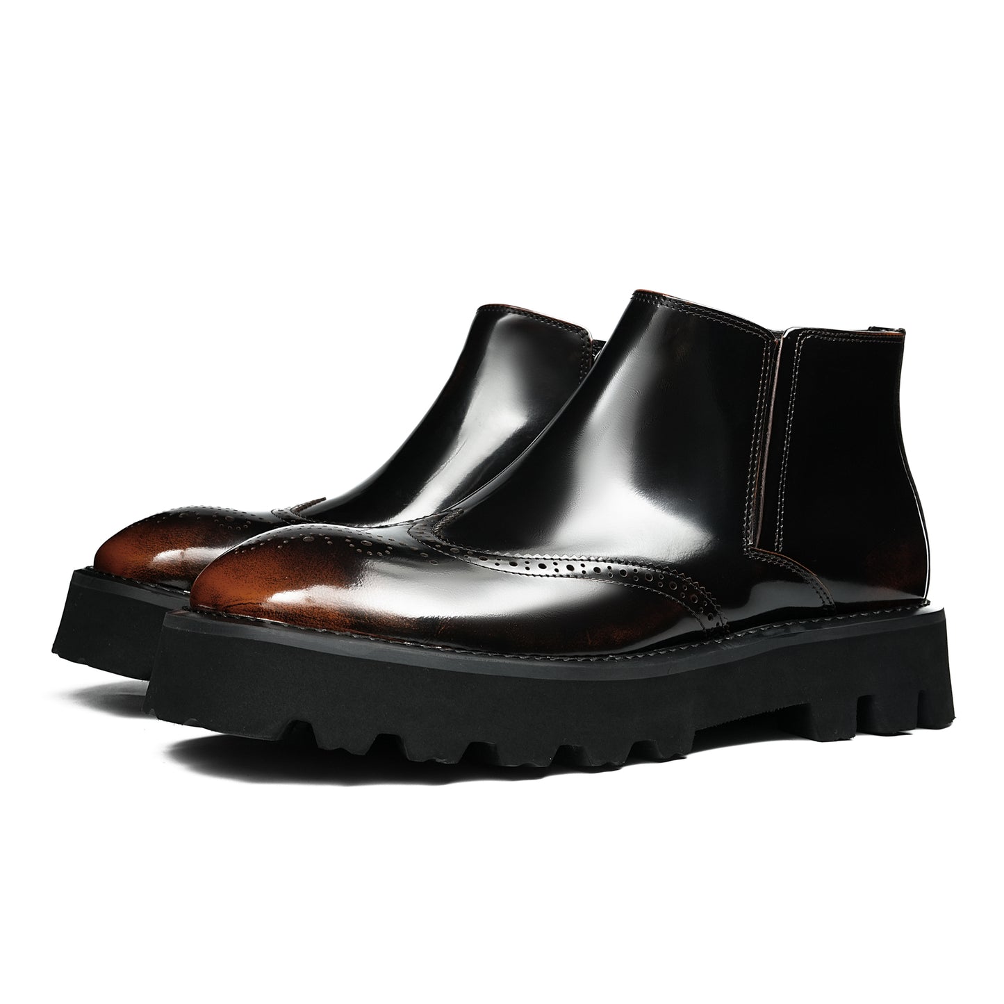 Artisan-Carved Men's Chelsea Boots: Elastic Ankle & Durable Sole Design