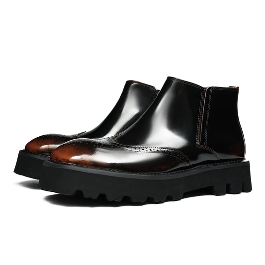 Artisan-Carved Men's Chelsea Boots: Elastic Ankle & Durable Sole Design