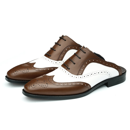 Men's Brogue Oxfords - Contrast Panels & Slip-On Ease