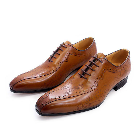 Men's Handcrafted Oxford Dress Shoes with Engraved Detailing