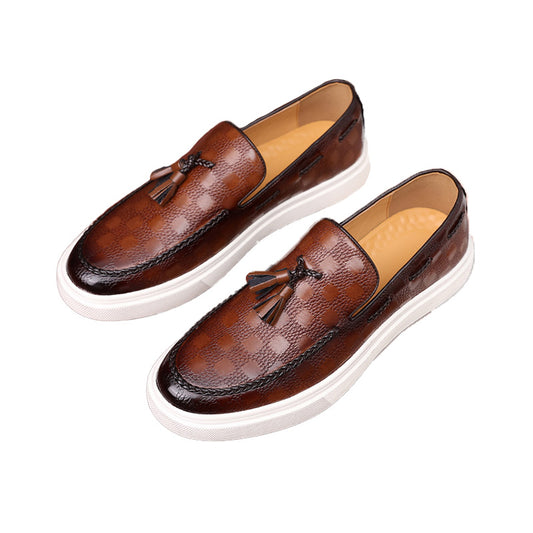 Men's Checkered Tassel Loafers with Premium PU Leather and Comfortable Sole