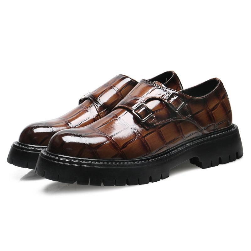 Men's Monk Straps: Embossed Texture & Signature Buckle Accent