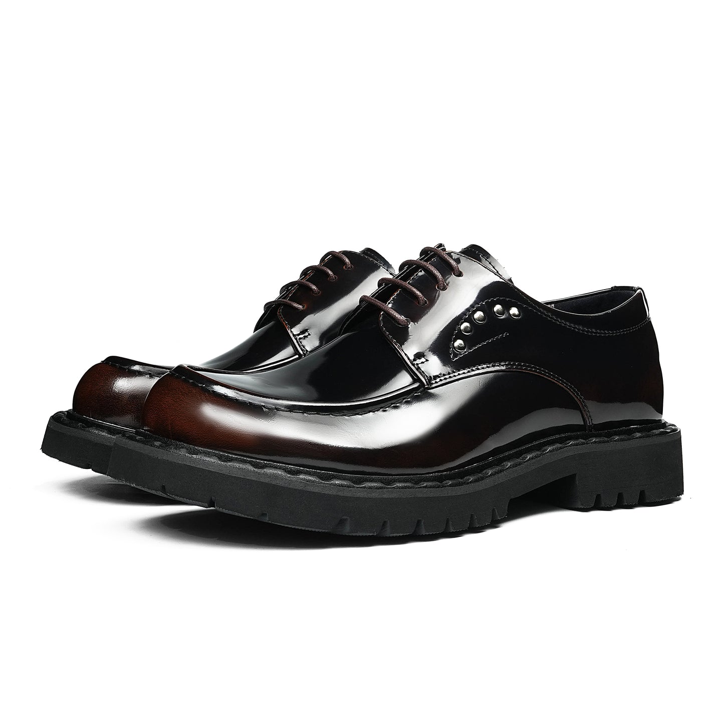 Architectural Men's Derby Shoes: Sculptural Sole & Mirror-Finish Elegance