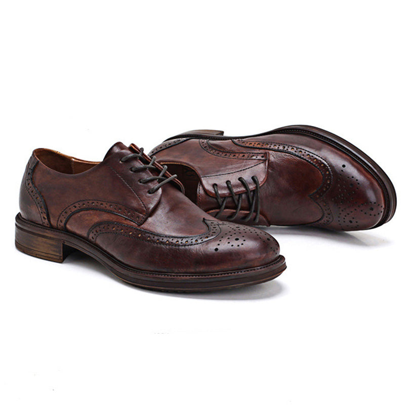 Men's Artistic Brogue Derby Shoes: Elaborate Carvings & Sophisticated Stitching