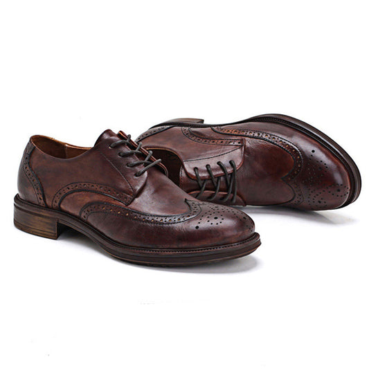Men's Artistic Brogue Derby Shoes: Elaborate Carvings & Sophisticated Stitching