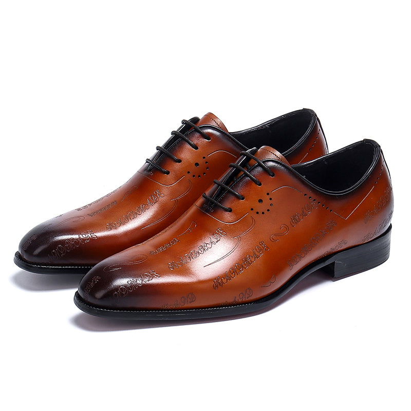Men's Engraved Oxford Shoes - Artisan Patterns & Polished Finish