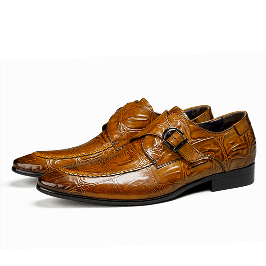 Men's Crocodile-Embossed Monk Strap Shoes Sharp Toe