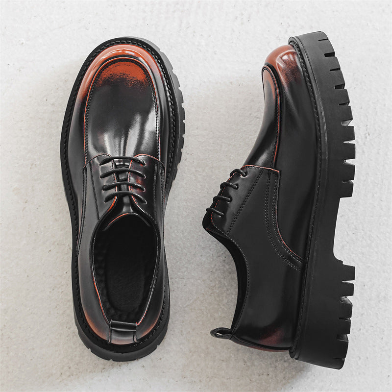 Men's Derby Shoes Black and Brown Chunky Sole Leather Shoes