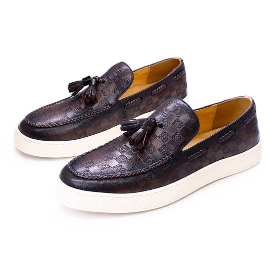 Men's Tassel Loafers Embossed with Braided Detailing