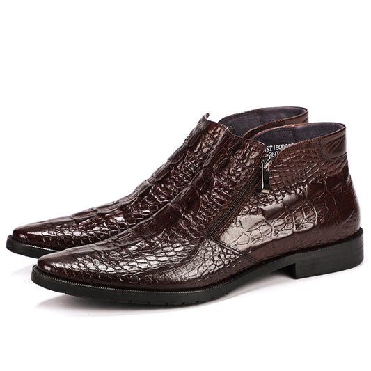 Men’s Crocodile-Pattern Leather Ankle Boots