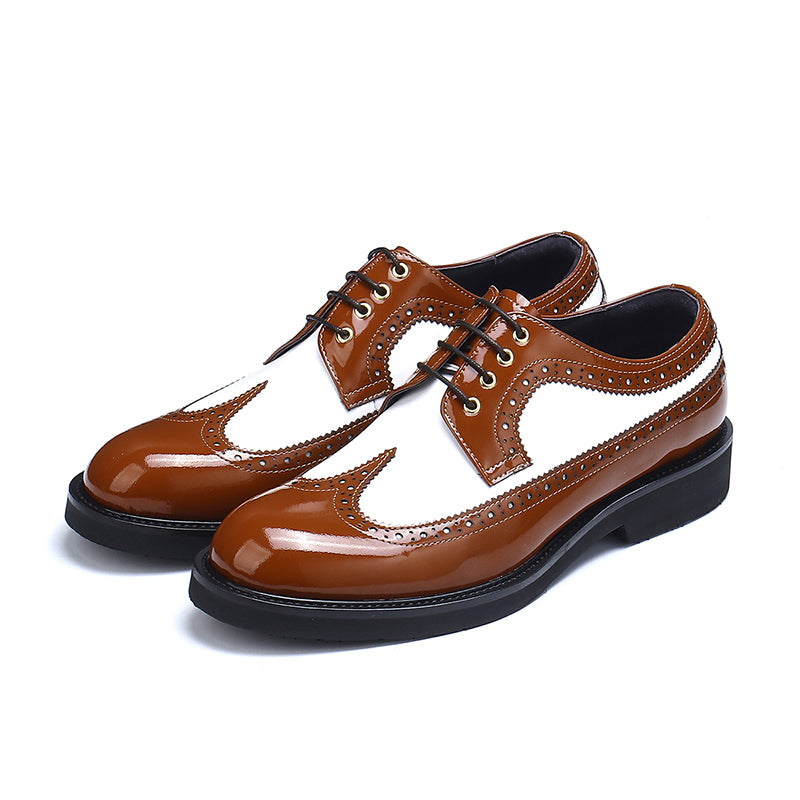 Men's Two-Tone Brogue Derby Shoes Contrast Leather