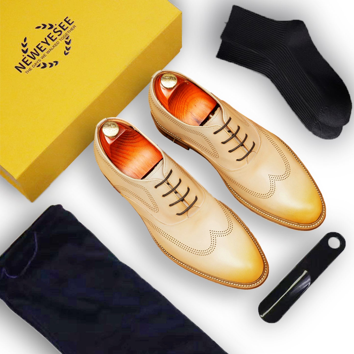 Men’s Oxford Shoes Beige Leather Vintage Style