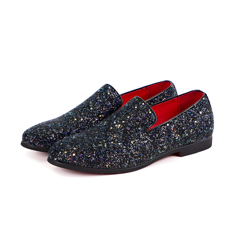 Men's Glitter Loafers Dazzling Slip-On Dress Shoes