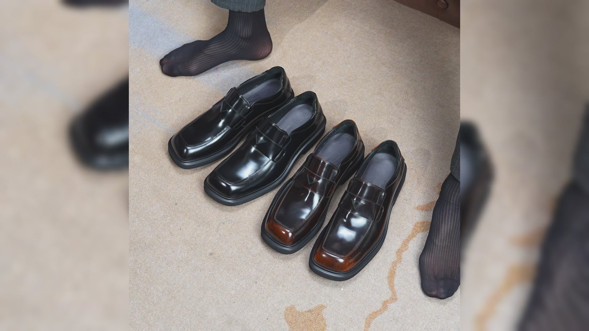 Calfskin Loafers Shoes Glossy Square Toe – Neweyesee