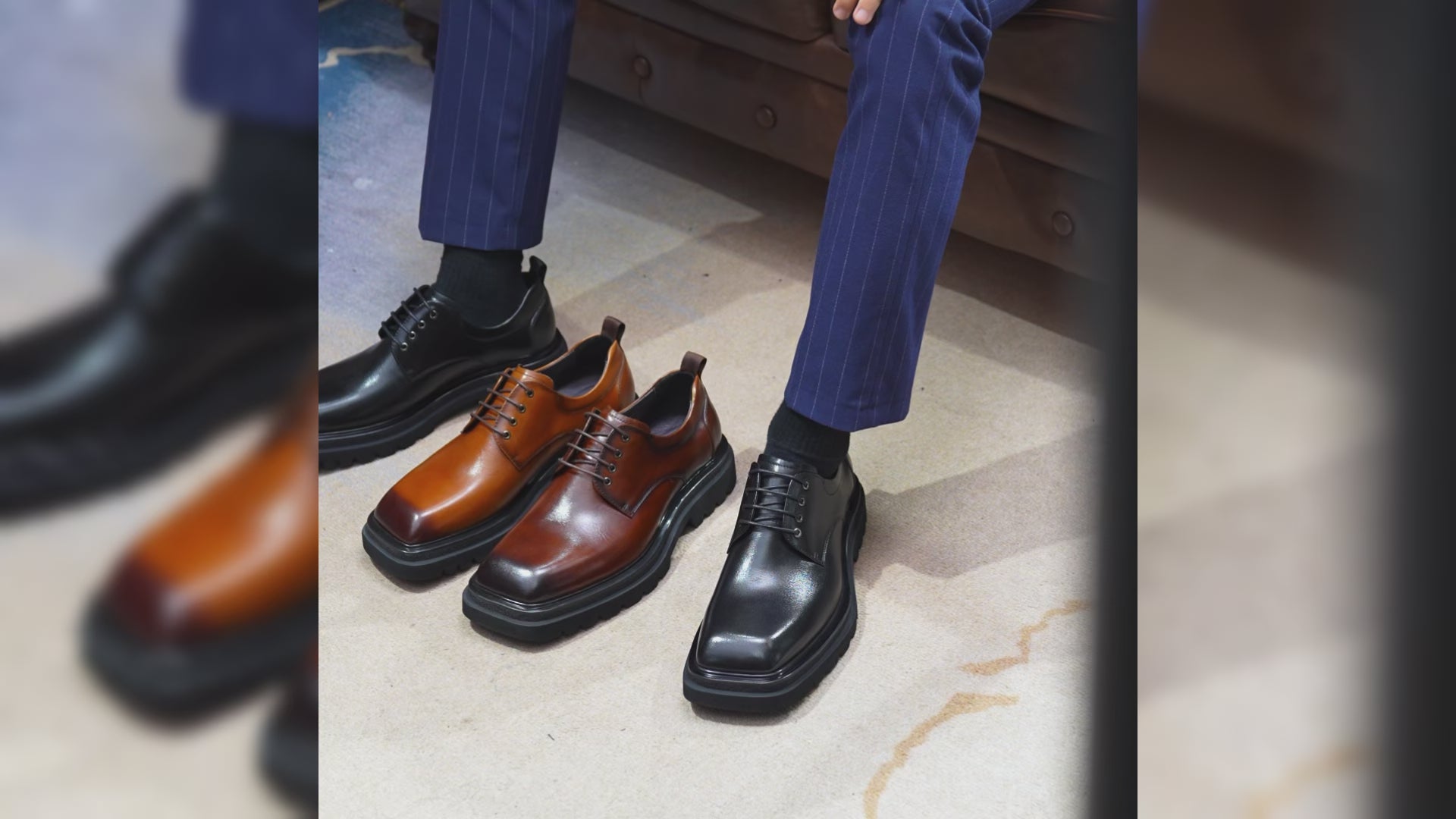 Men's Calf Leather Derby Shoes | Glossy Square Toe – Neweyesee
