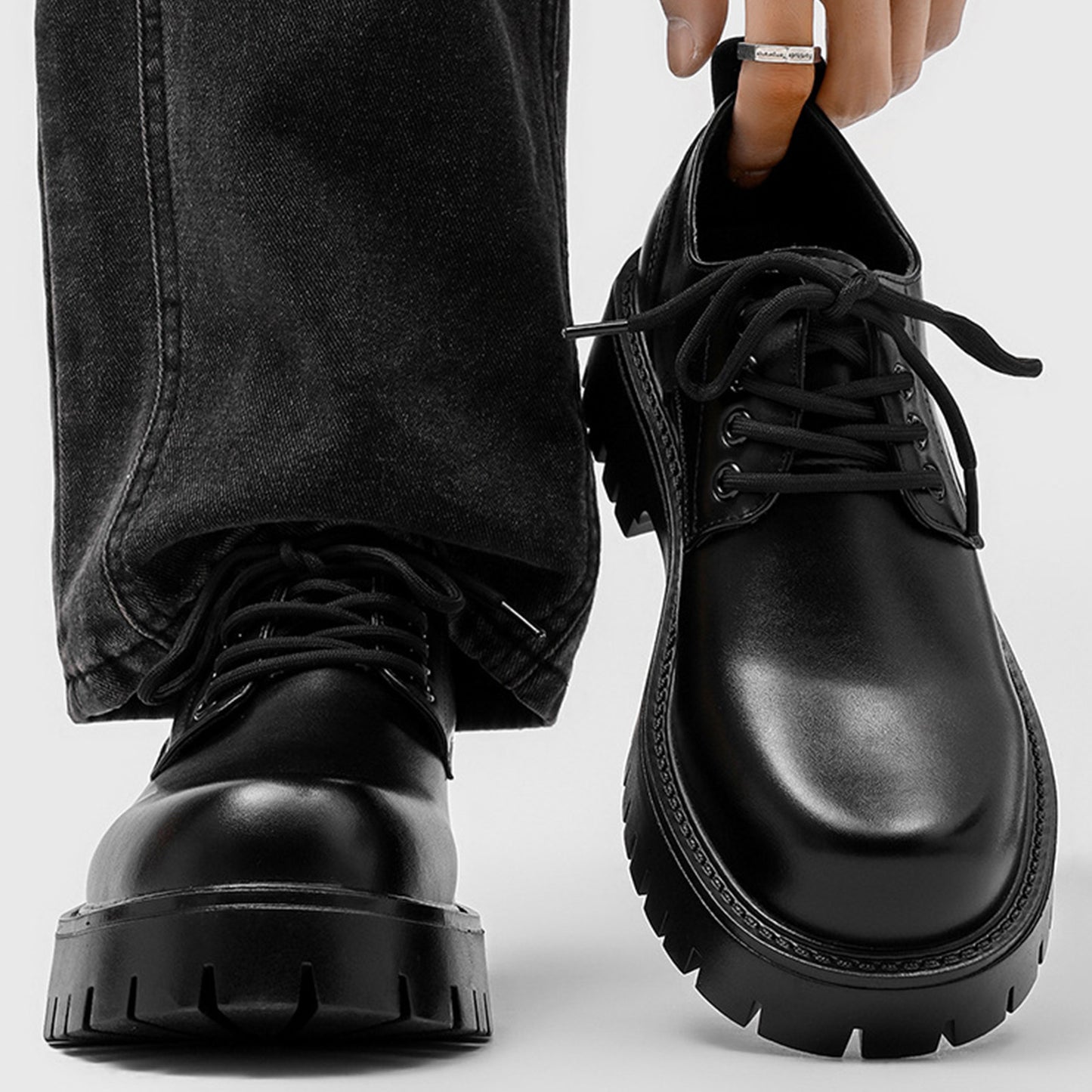 Men's Derby Shoes with Bold Tread Sole & Stitch Detailing