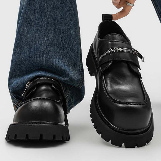 Men's Loafers Shoes: Chunky Platform Sole with Double-Strap Zipper Detail