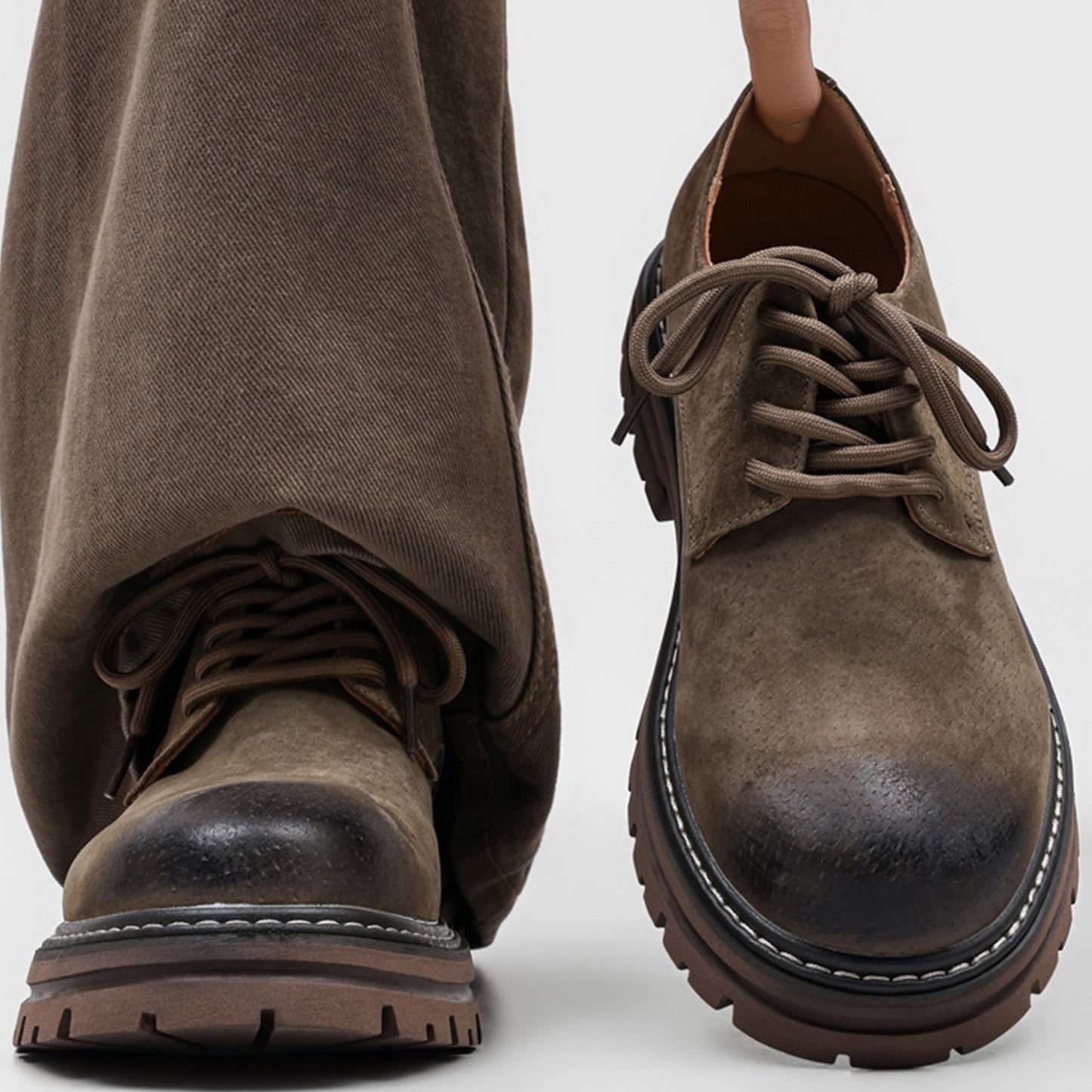 Men's Boots Low-Top: Distressed Toe & Rugged Sole